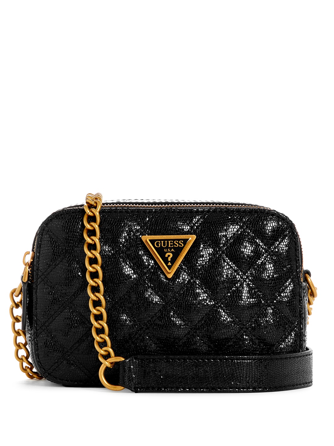 

GUESS Animal Textured Quilted Structured Sling Bag, Black