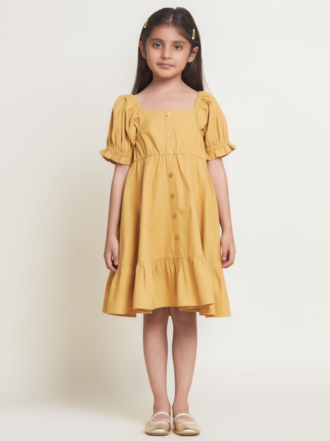 

BAESD Halter Neck Flared Sleeve A-Line Dress, Mustard