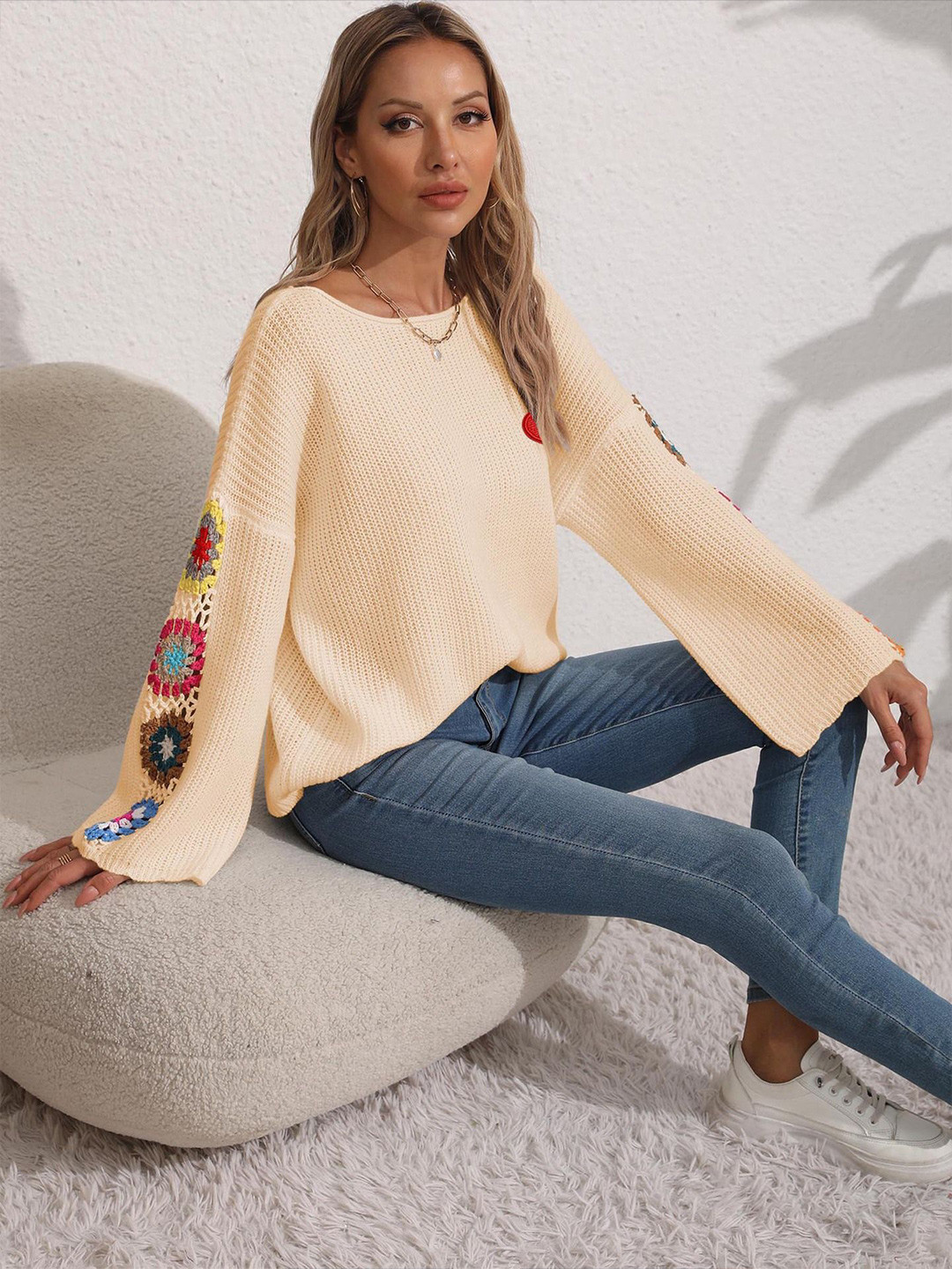 

StyleCast Women Embroidered Pullover with Embroidered Detail, Yellow