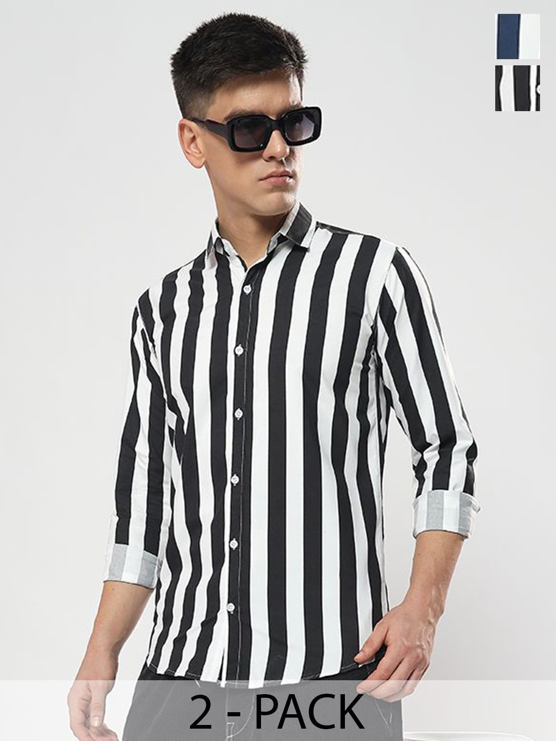 

YOUTH FIRST Men Pack Of 2 Striped Wrinkle Free Casual Shirt, Black
