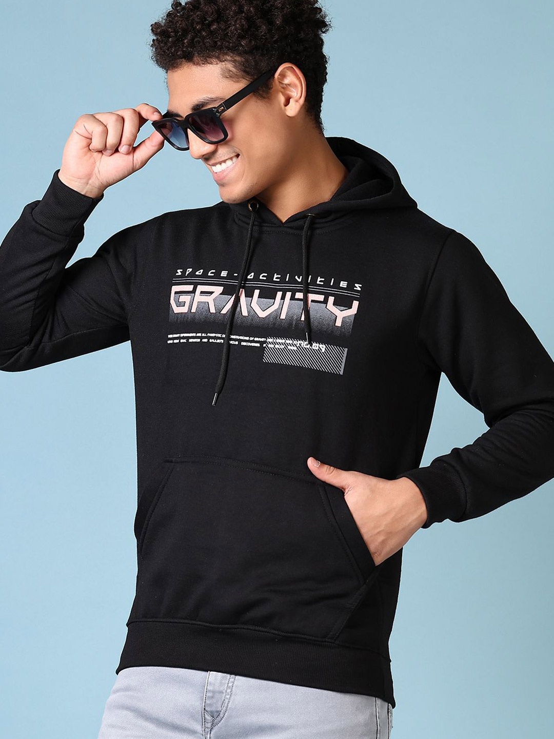 

V-Mart Men Printed Hooded Sweatshirt, Black