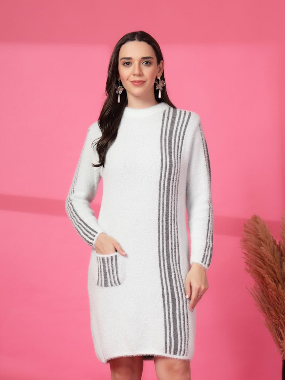 

Clora Creation Striped Woollen Dress, White