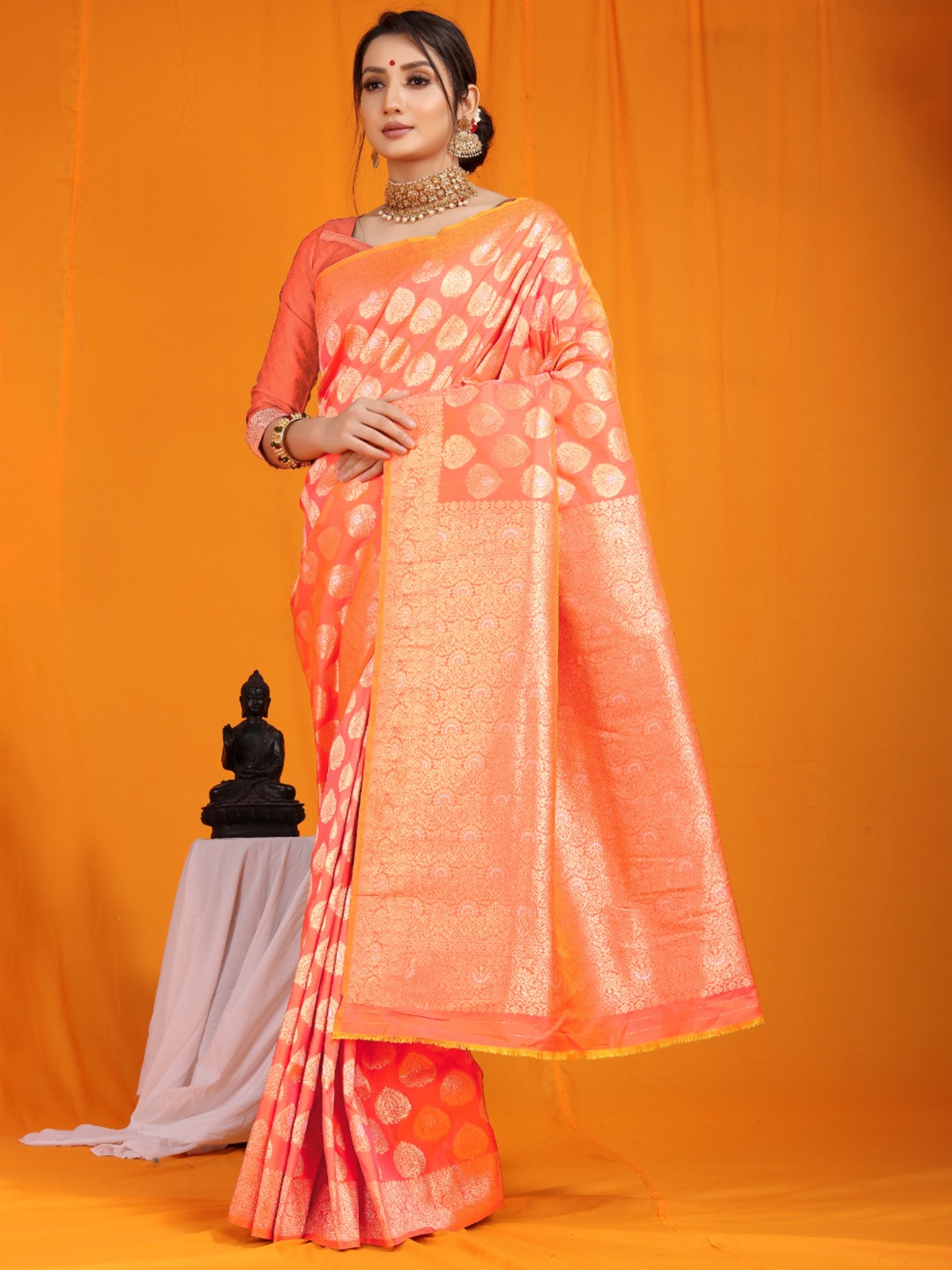 

Royal Rajgharana Saree Woven Design Zari Pure Silk Banarasi Sarees, Orange