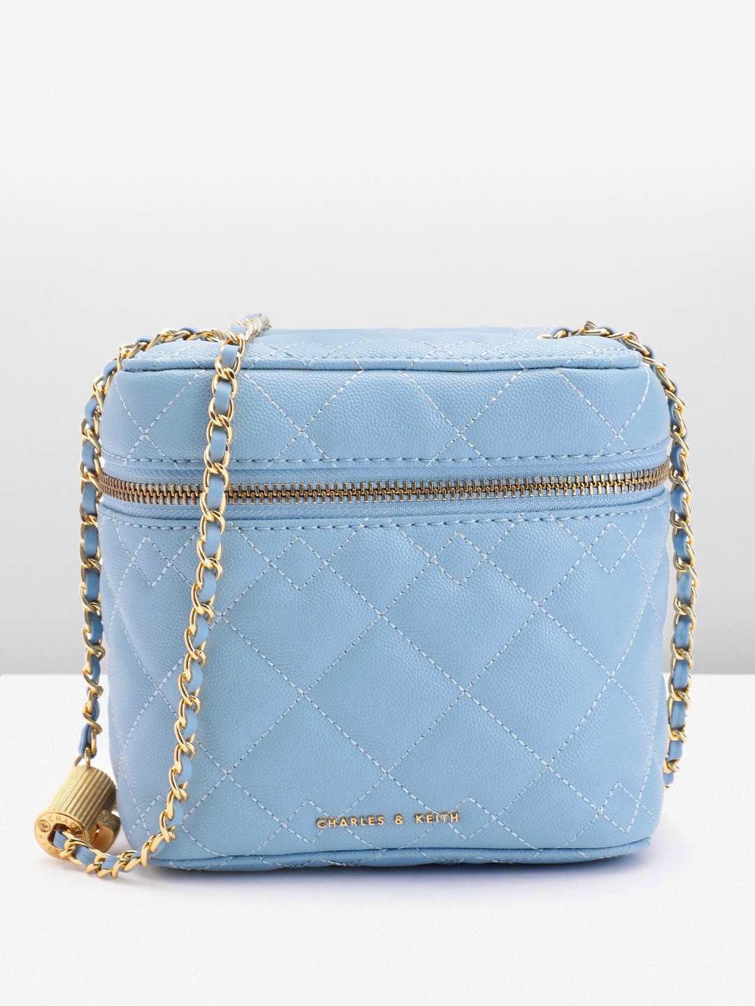 

CHARLES & KEITH Quilted Structured Sling Bag, Blue