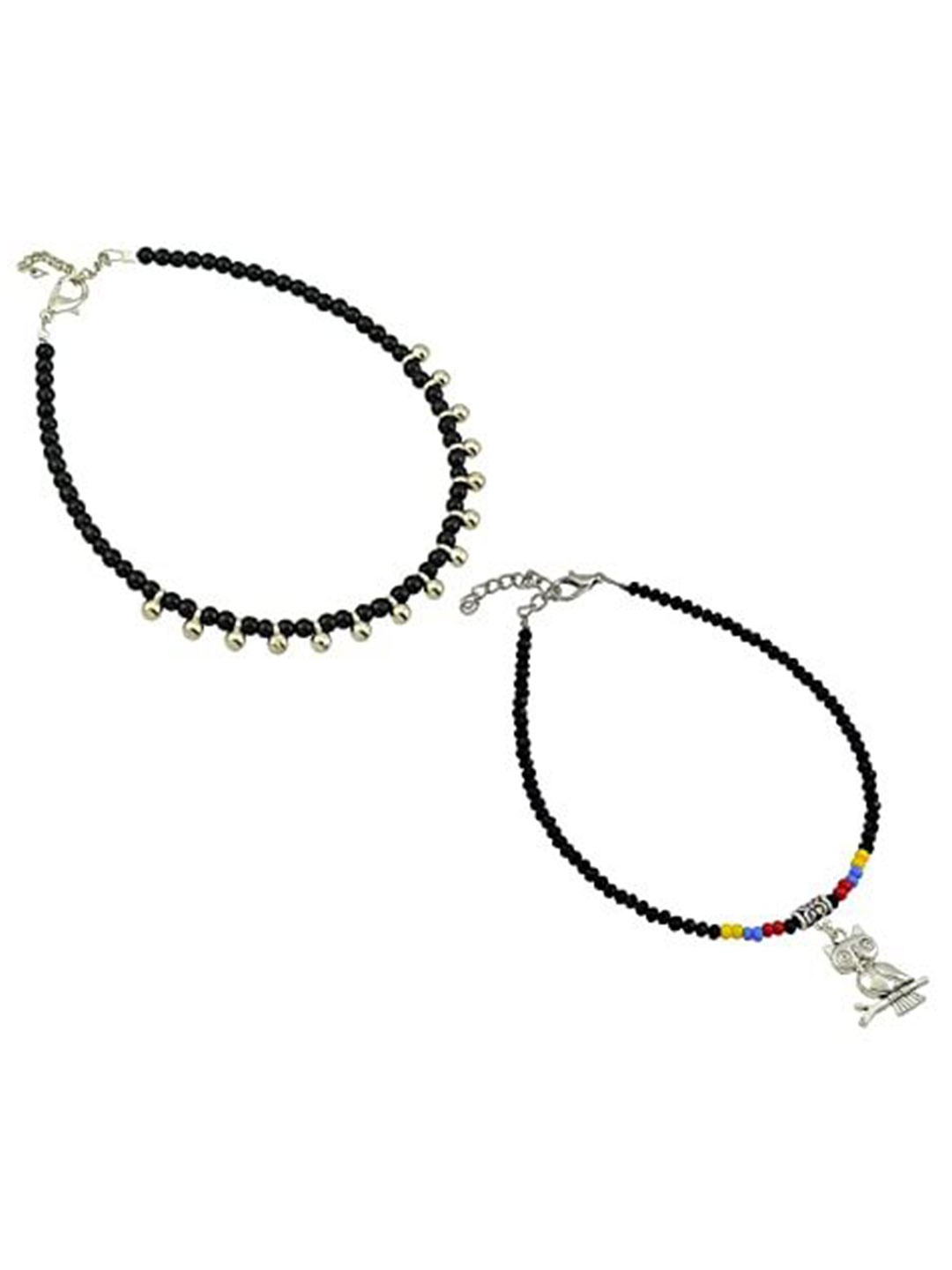 

HIGH TRENDZ Women Set of 2 Anklets, Black