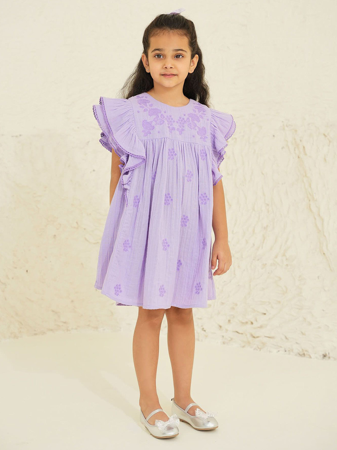 

BAESD Floral Embroidered Flutter Sleeve Formal A-Line Dress, Purple