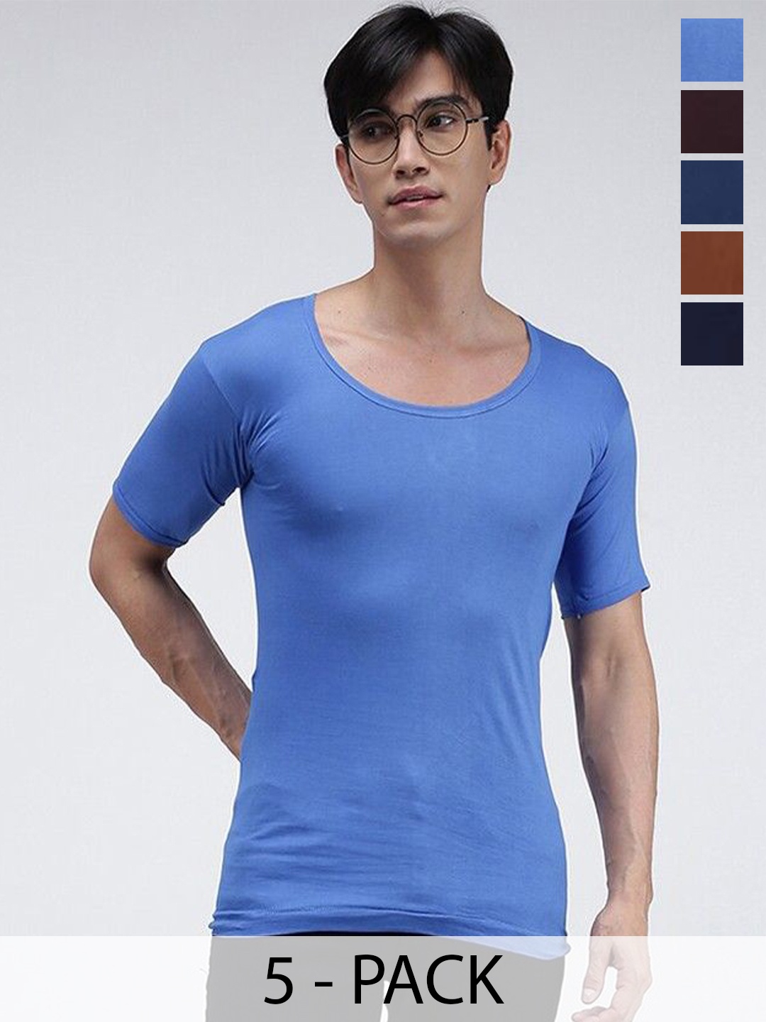 

AMUL COMFY Pack Of 5 Pure Cotton Innerwear Vests, Blue