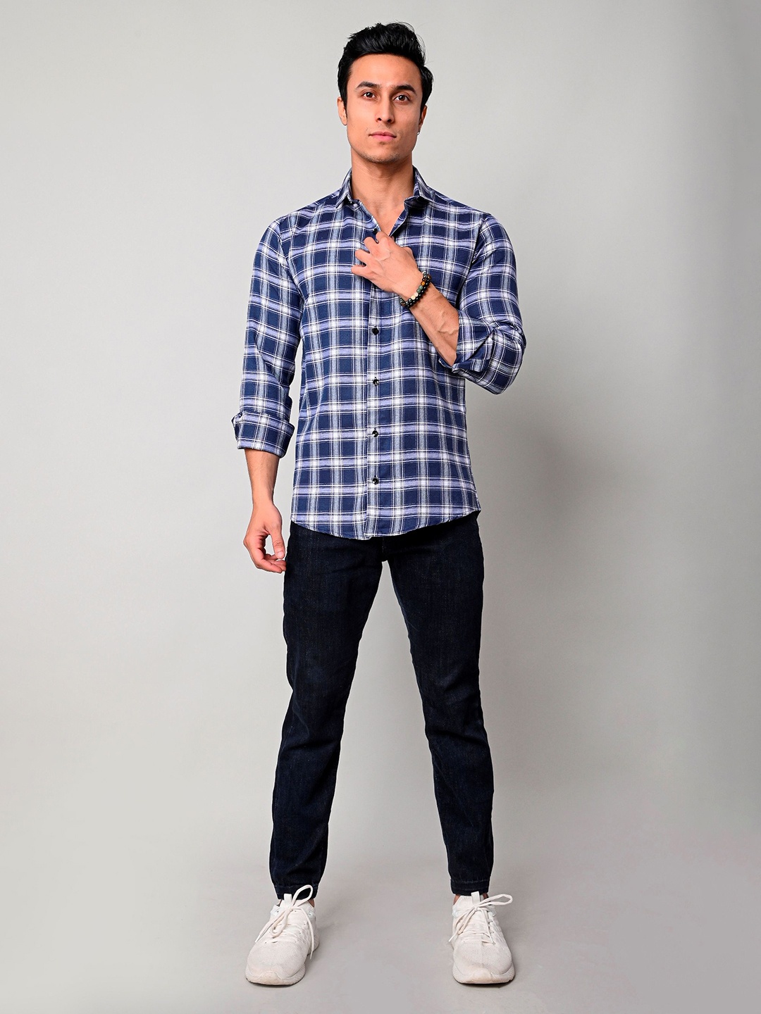 

Tanip Men Comfort Sheer Checked Casual Shirt, Blue