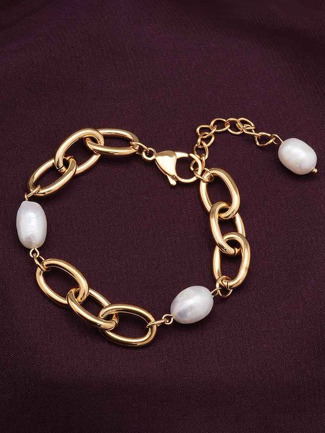 

PALMONAS Women Pearls Gold-Plated Link Bracelet