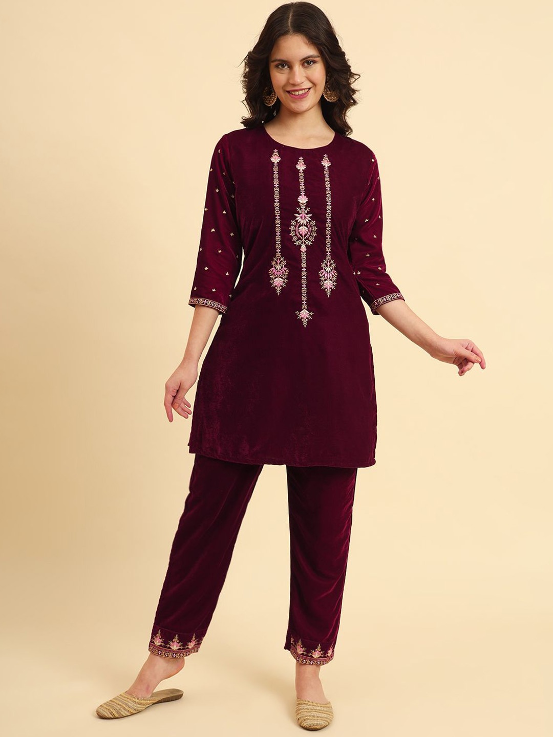 

Yufta Embroidered Tunic With Trousers Co-Ords, Magenta