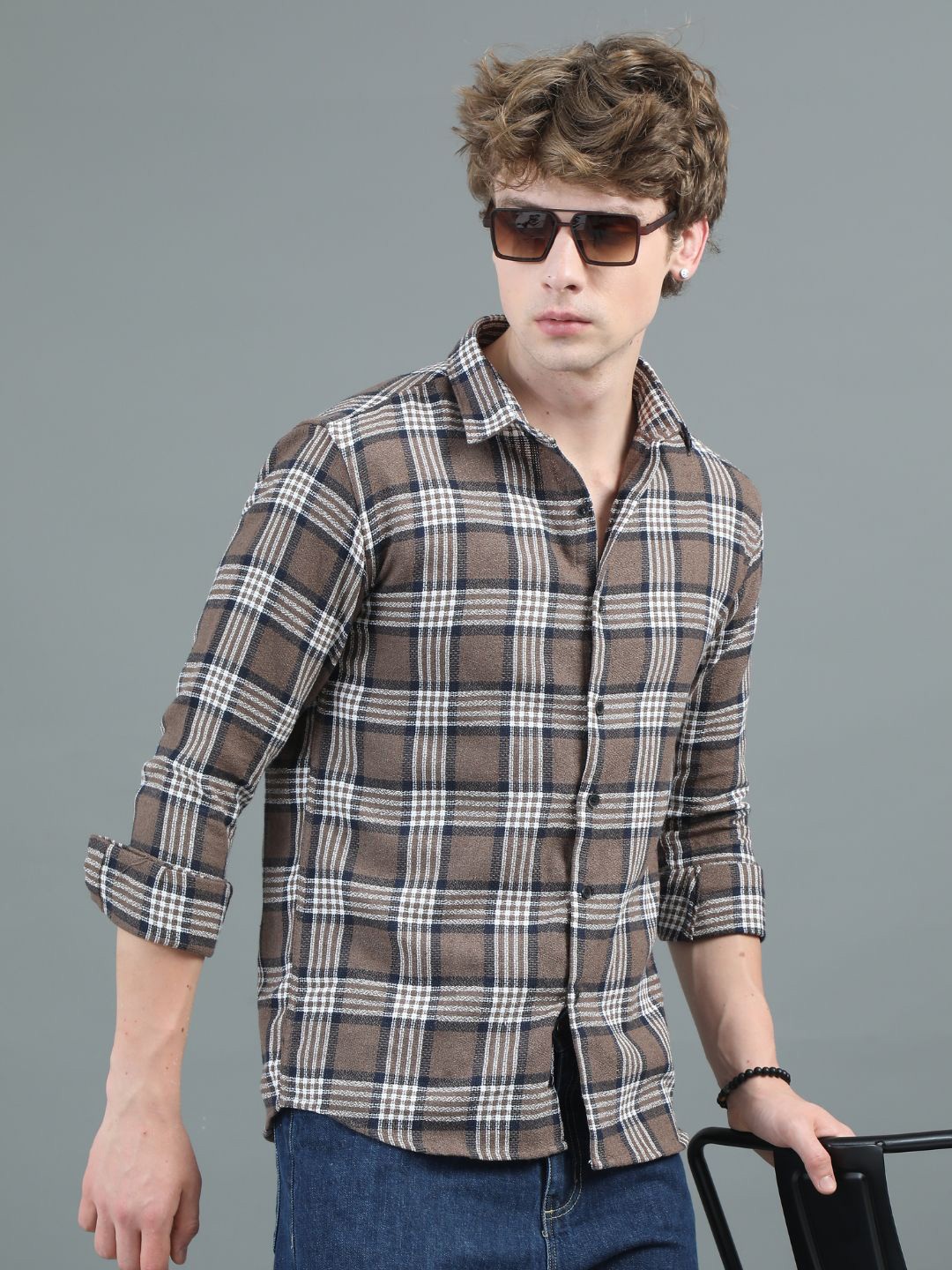 

PAUL STREET Men Modern Tailored Fit Opaque Checked Casual Shirt, Brown