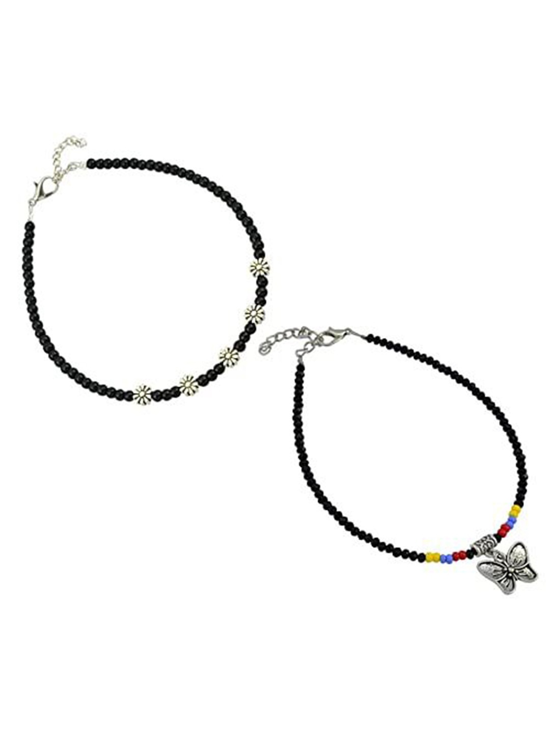 

HIGH TRENDZ Women Set of 2 Anklets, Black