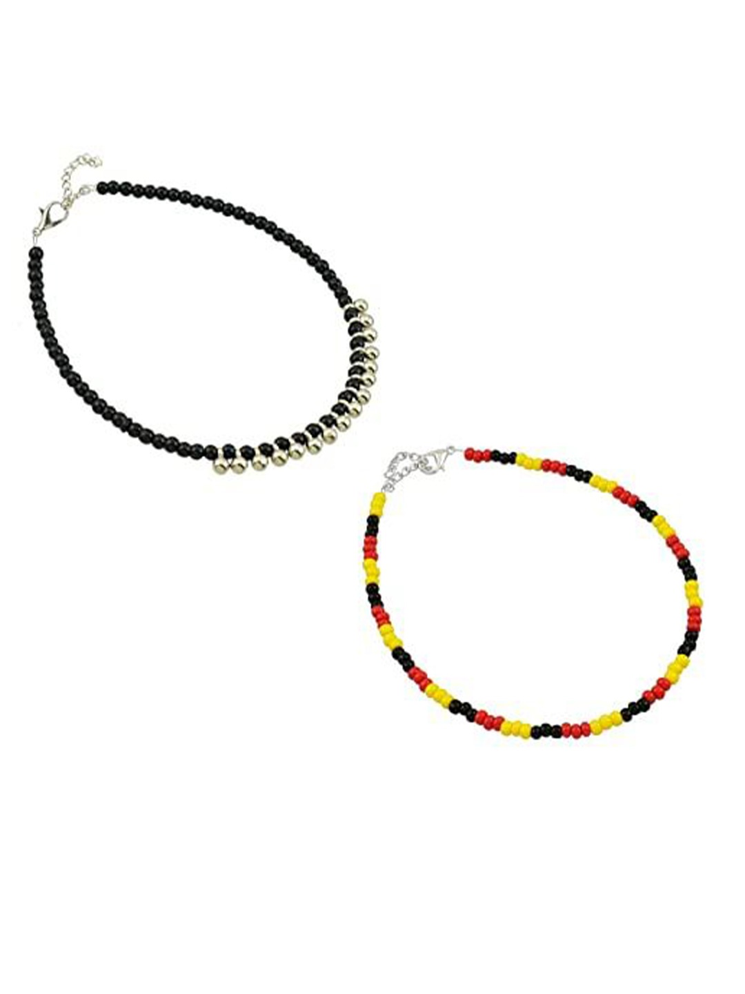 

HIGH TRENDZ Women Set of 2 Anklets, Black