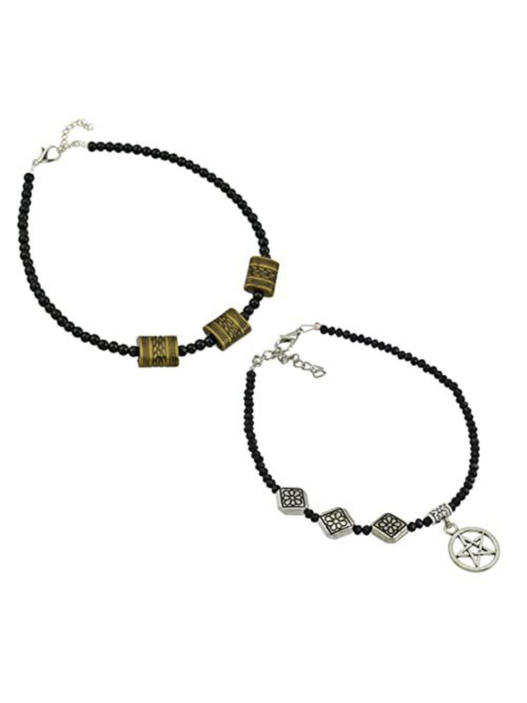 

HIGH TRENDZ Women Set of 2 Anklets, Black