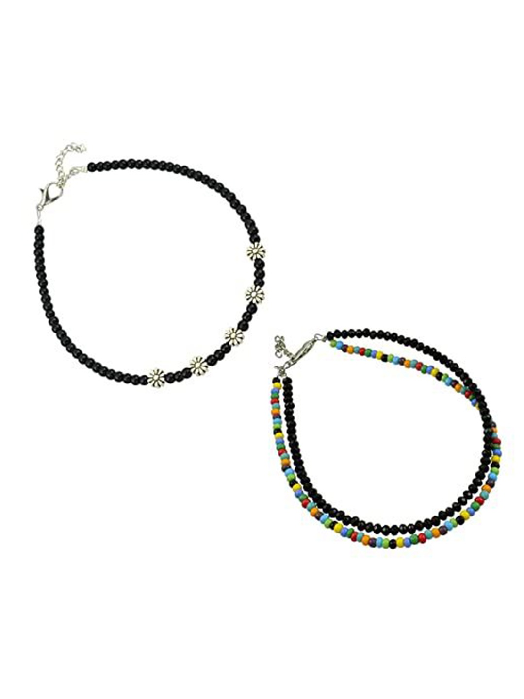 

HIGH TRENDZ Women Set of 2 Anklets, Black