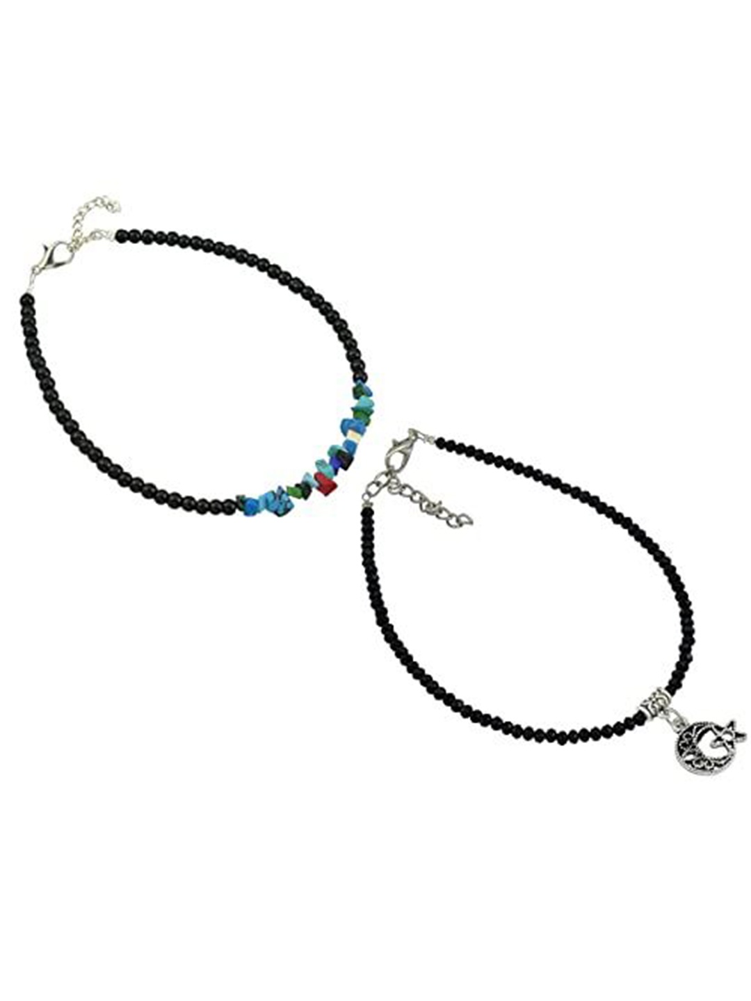 

HIGH TRENDZ Women Set of 2 Anklets, Black