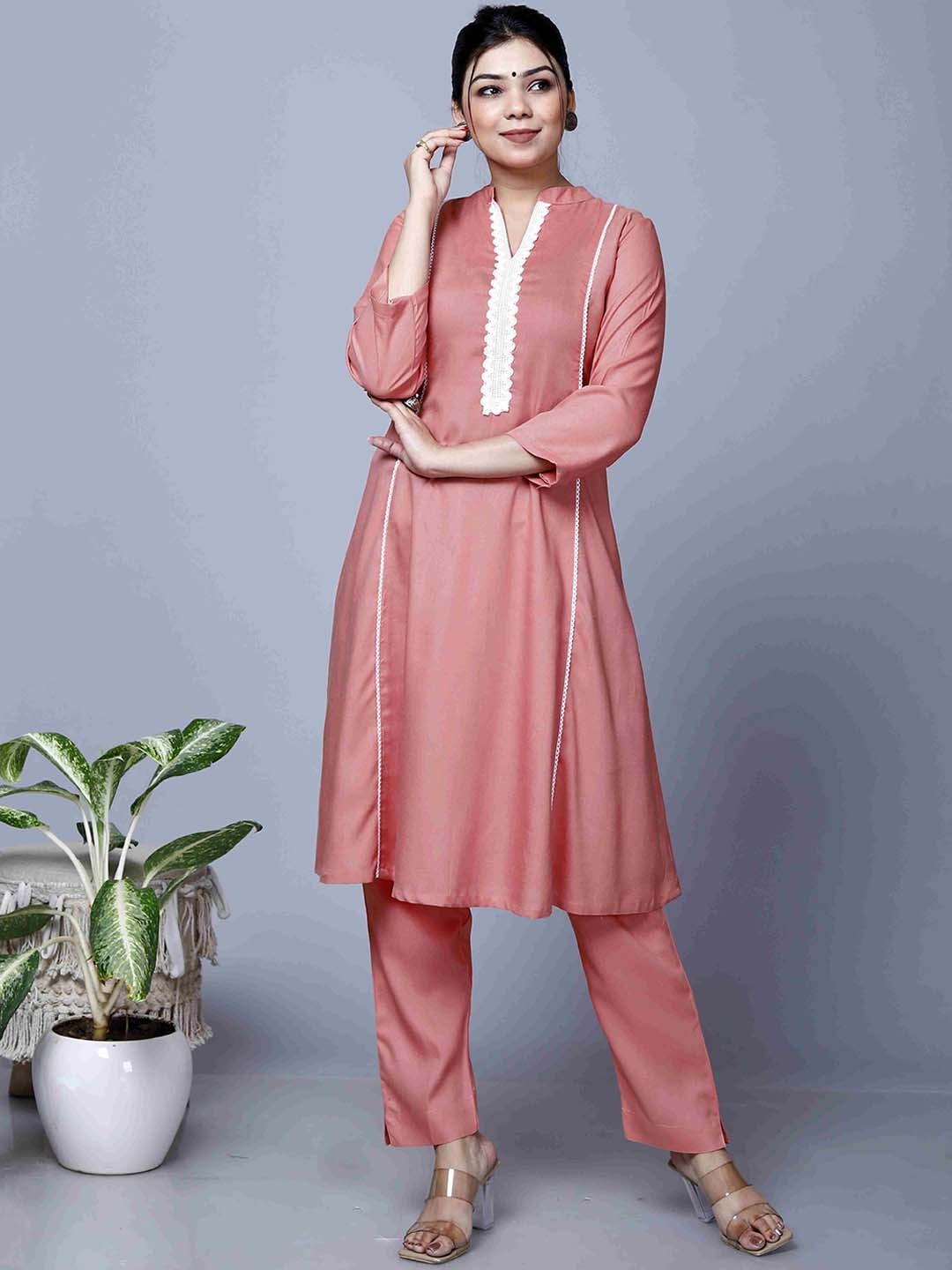 

MIRJAI Women Yoke Design Regular Kurta with Trousers, Peach