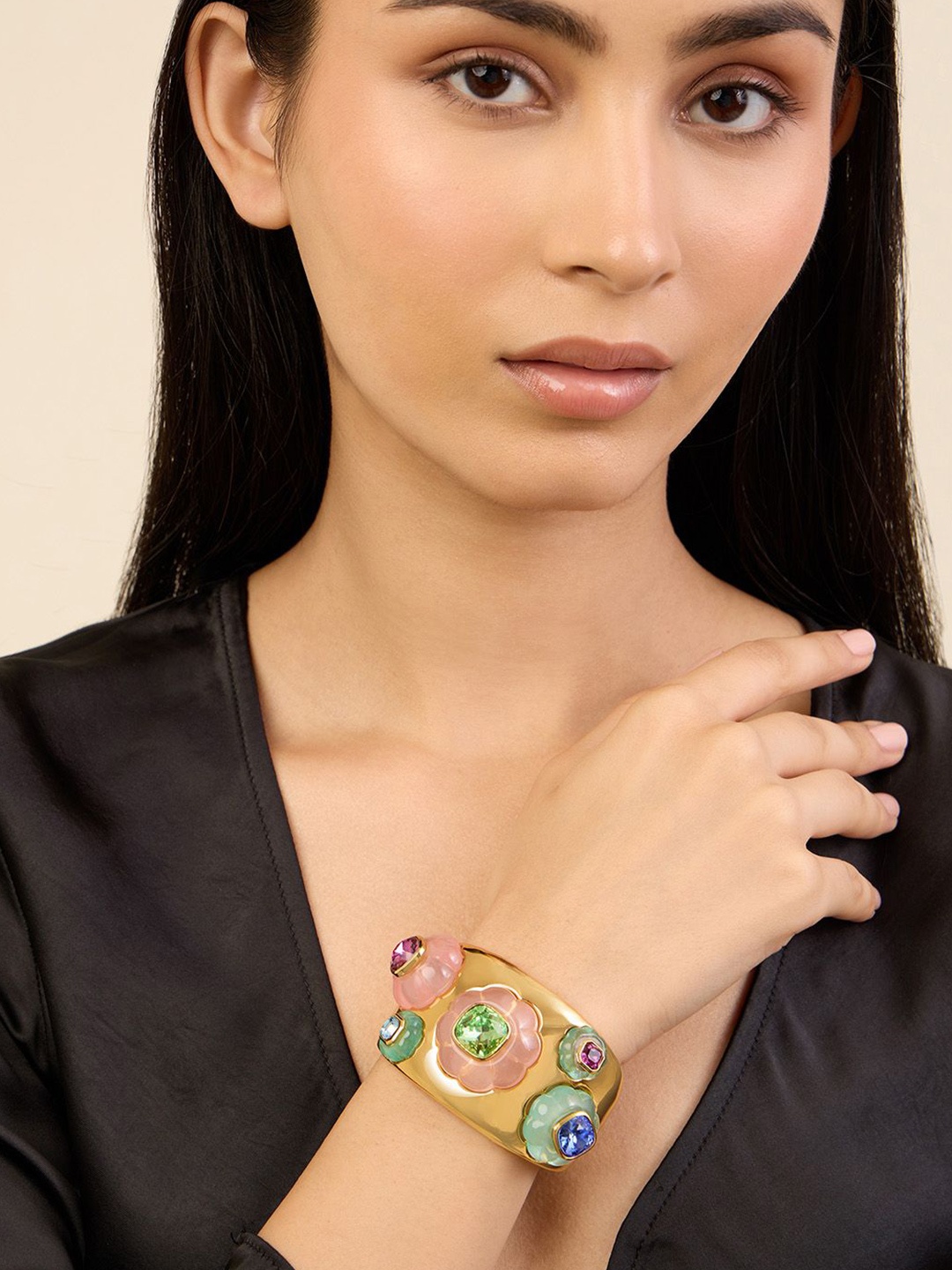 

Isharya Gold-Plated Crystals Stone Studded Cuff Bracelet