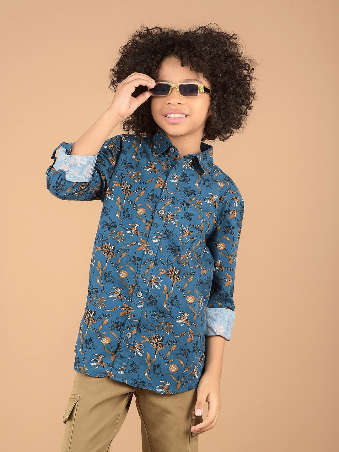 

Crimsoune Club Boys Premium Slim Fit Floral Opaque Printed Casual Shirt, Blue