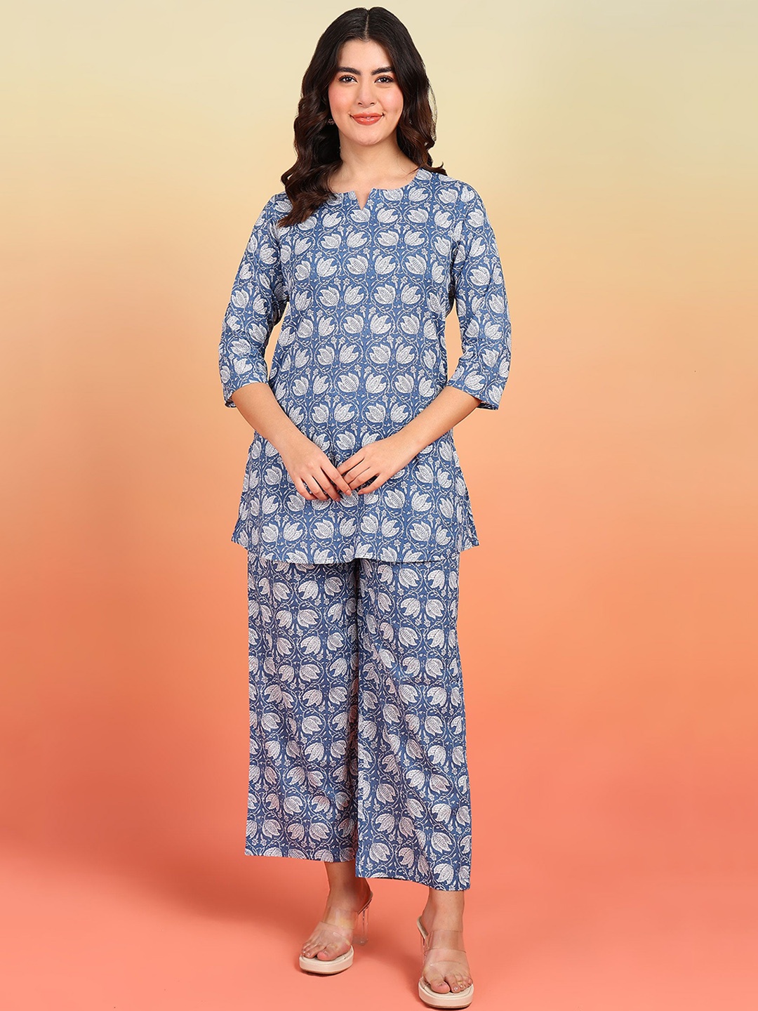 

Label Ceres Printed Pure Cotton Tunic With Trouser Co-Ords, Blue