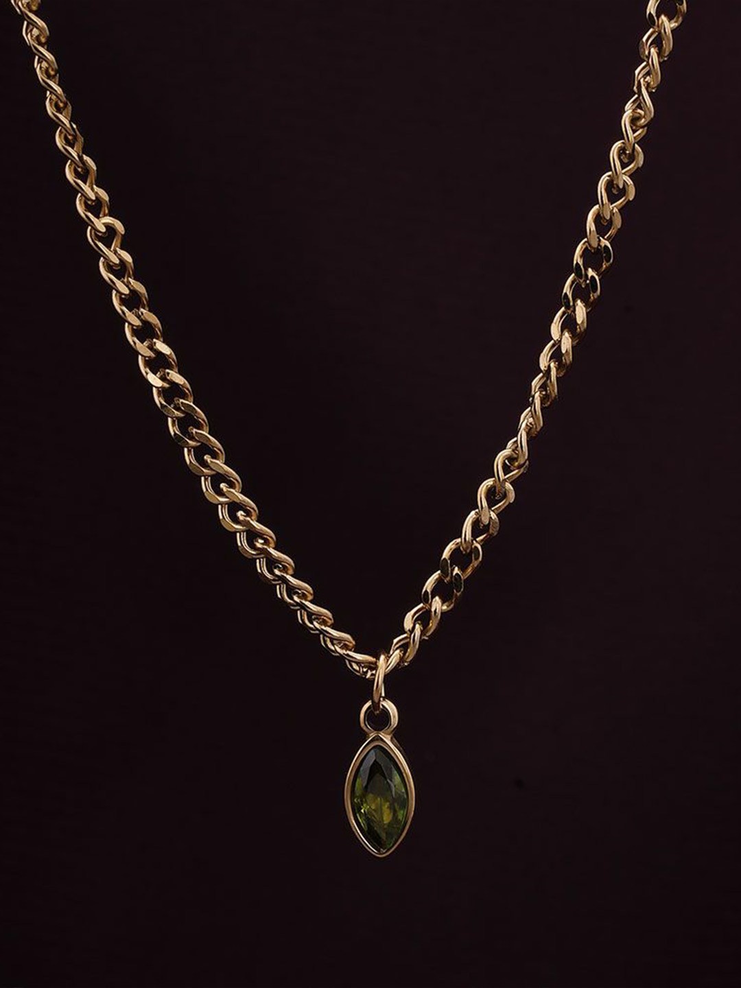 

PALMONAS Gold Plated CZ Stone Studded Pendant With Chain