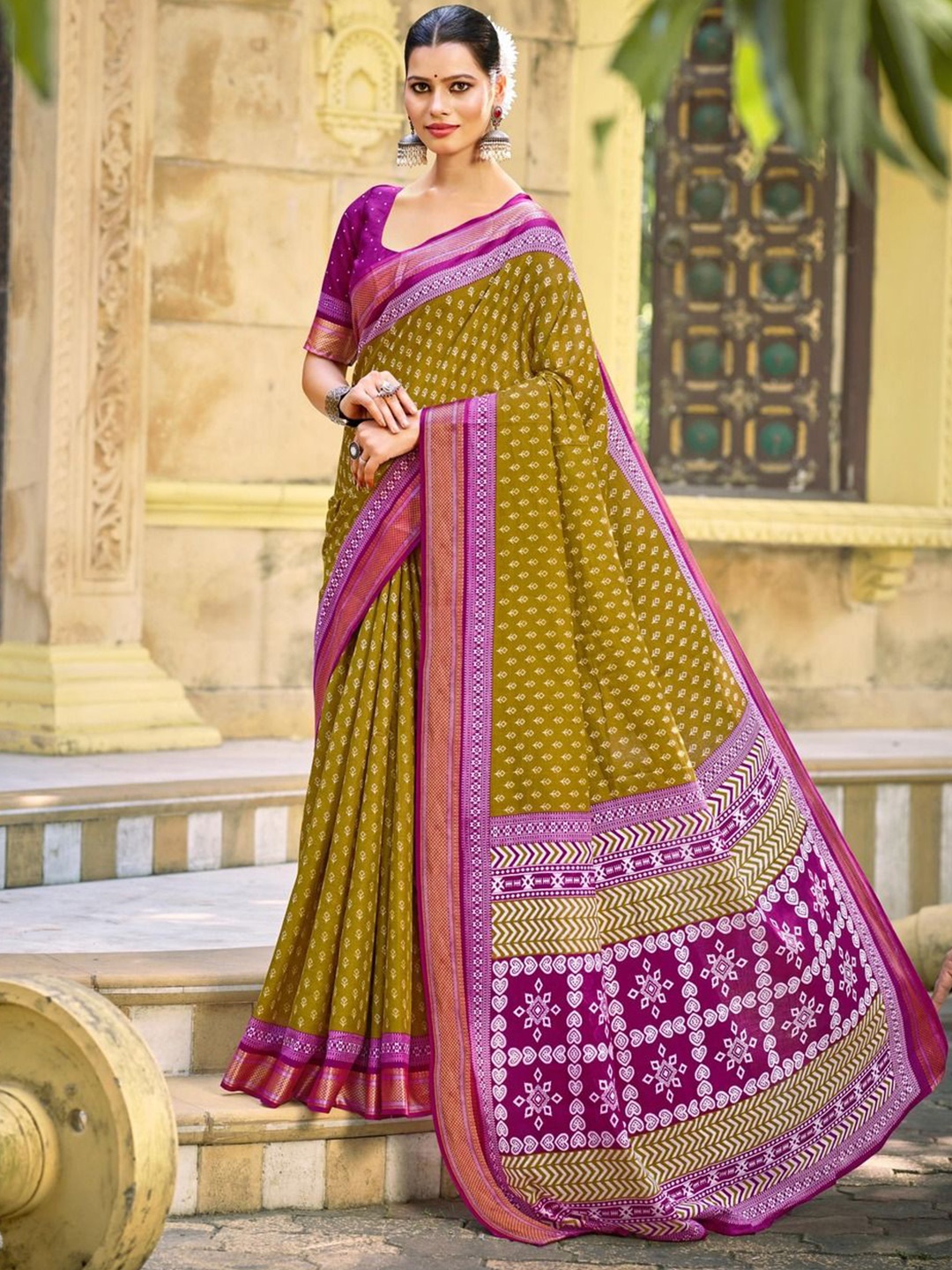 

Anouk Ethnic Motifs Pure Cotton Saree, Mustard
