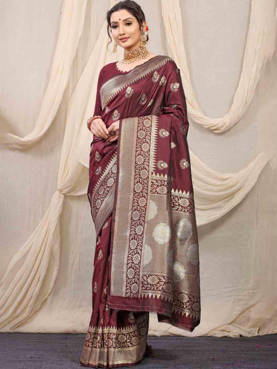 

Royal Rajgharana Saree Woven Design Zari Pure Silk Banarasi Sarees, Maroon