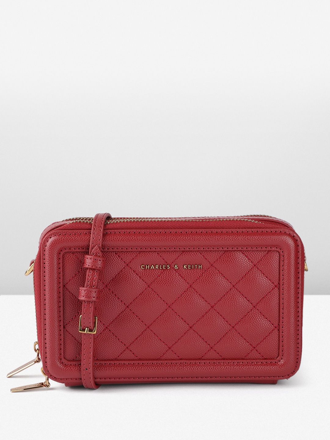 

CHARLES & KEITH Women Quilted Zip Around Wallet, Maroon