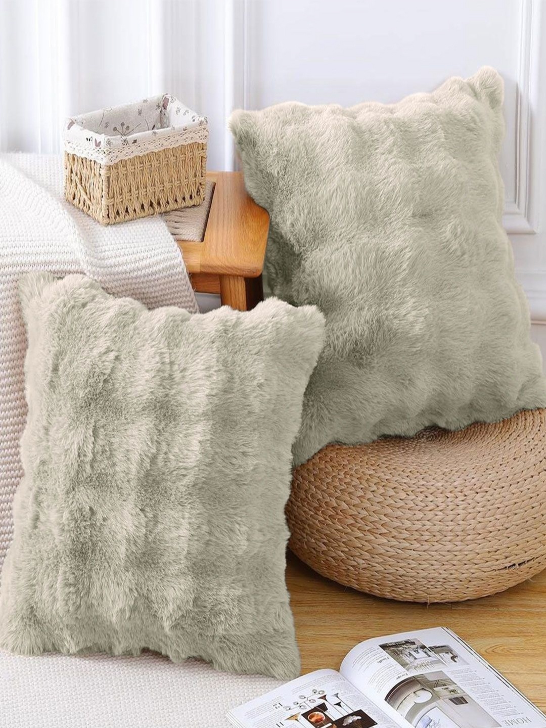 

LUXEHOME INTERNATIONAL Taupe Set of 2 Square Cushion Covers