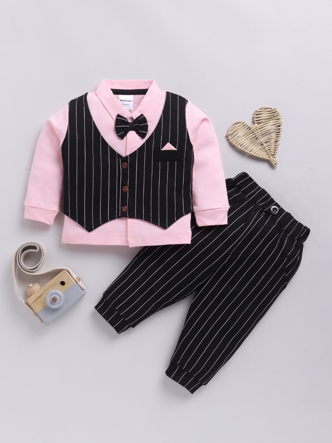 

Moms Love Infant Boys Striped Cotton Shirt & Joggers, Pink