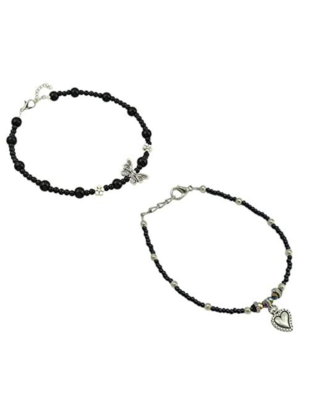 

HIGH TRENDZ Women Set of 2 Anklets, Black