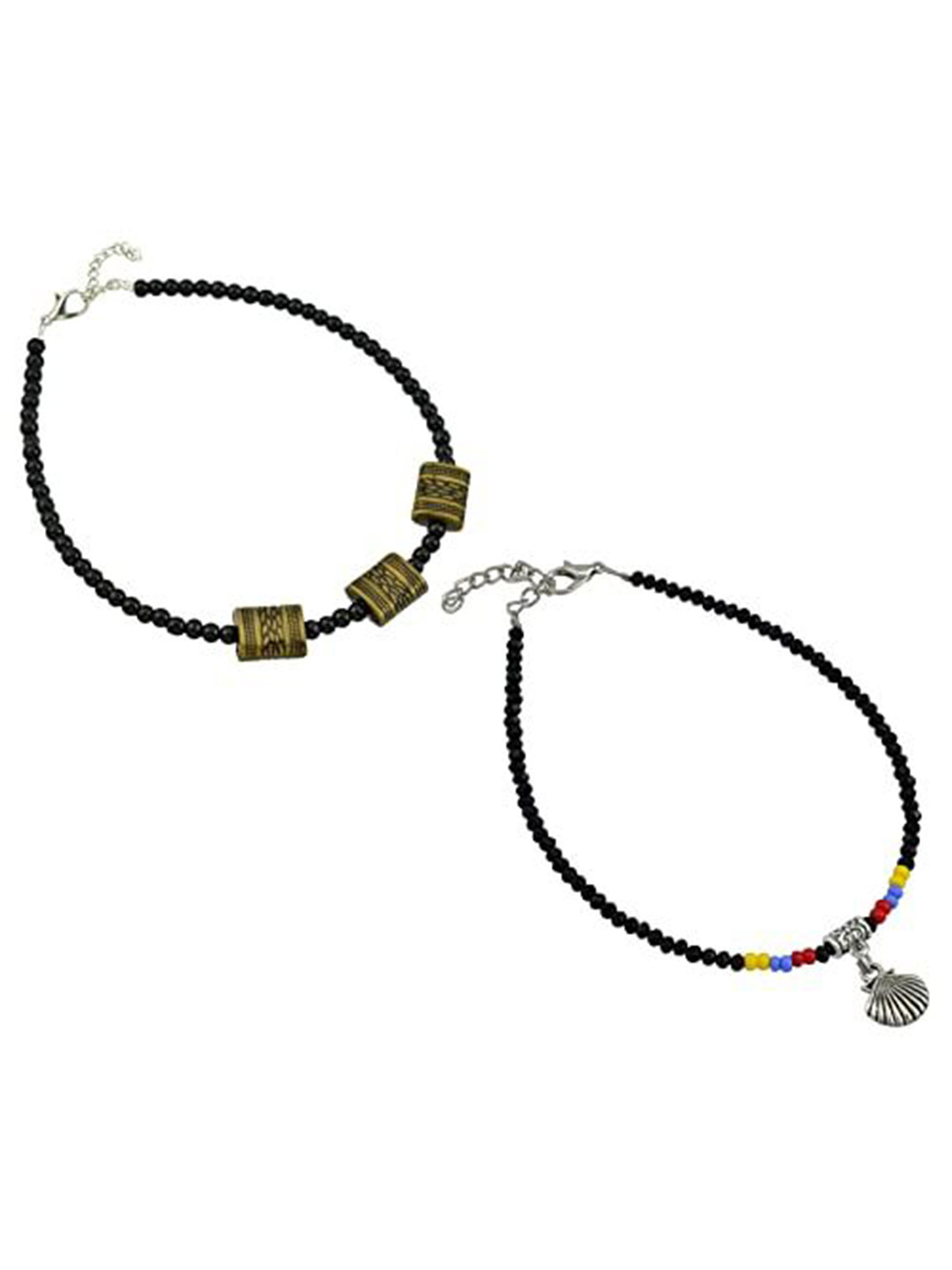 

HIGH TRENDZ Women Set of 2 Anklets, Black