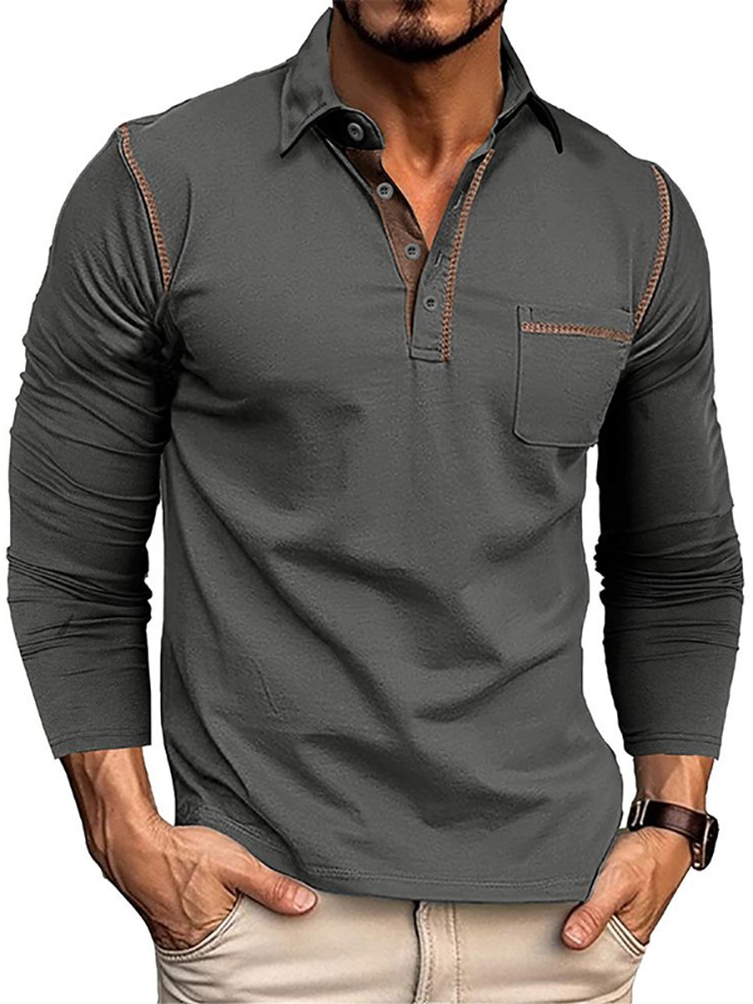 

StyleCast x Revolte Men Polo Collar T-shirt, Grey