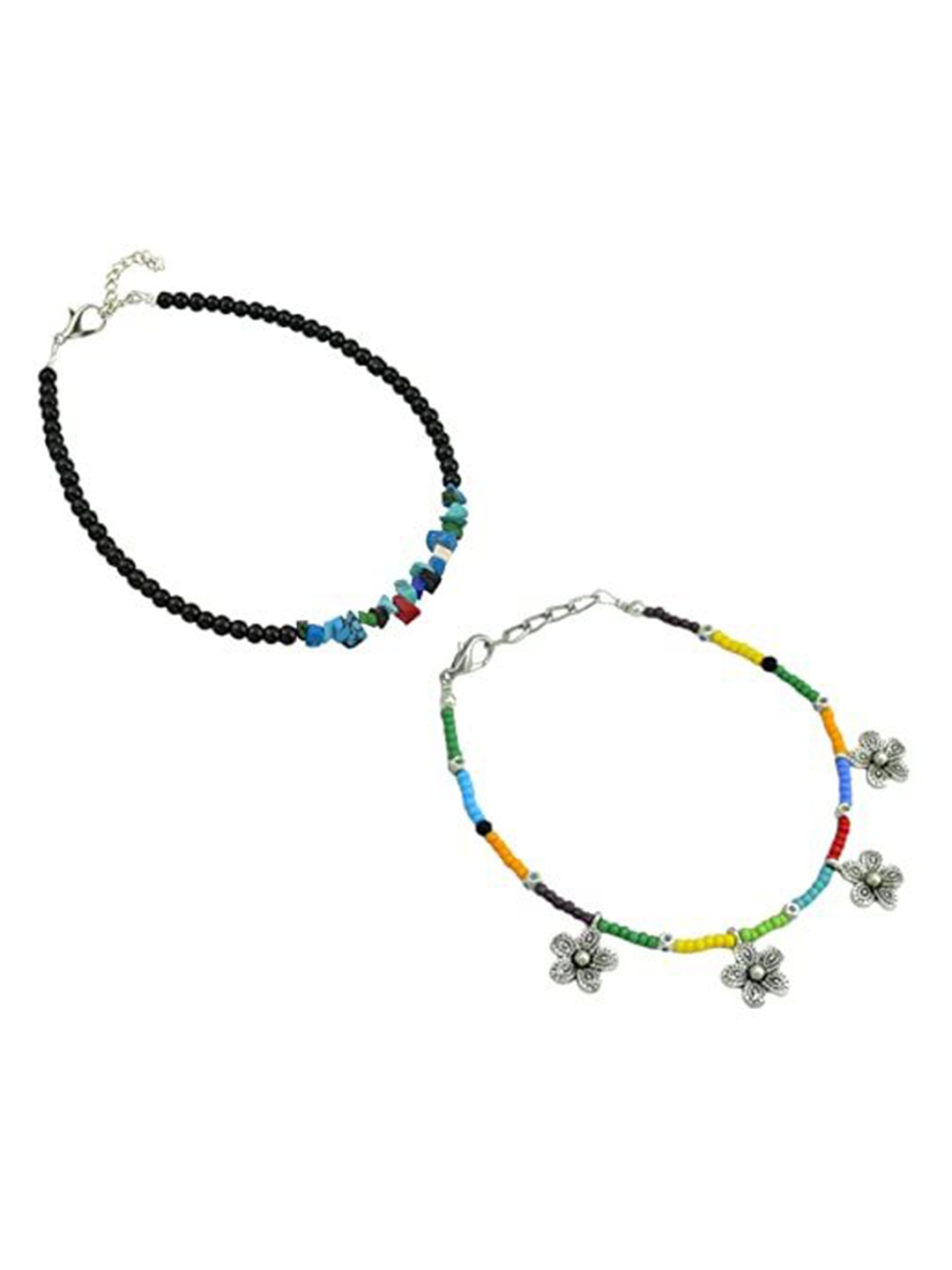 

HIGH TRENDZ Women Set of 2 Anklets, Black