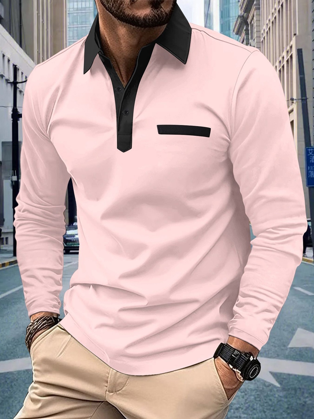 

StyleCast x Revolte Men Polo Collar T-shirt, Pink