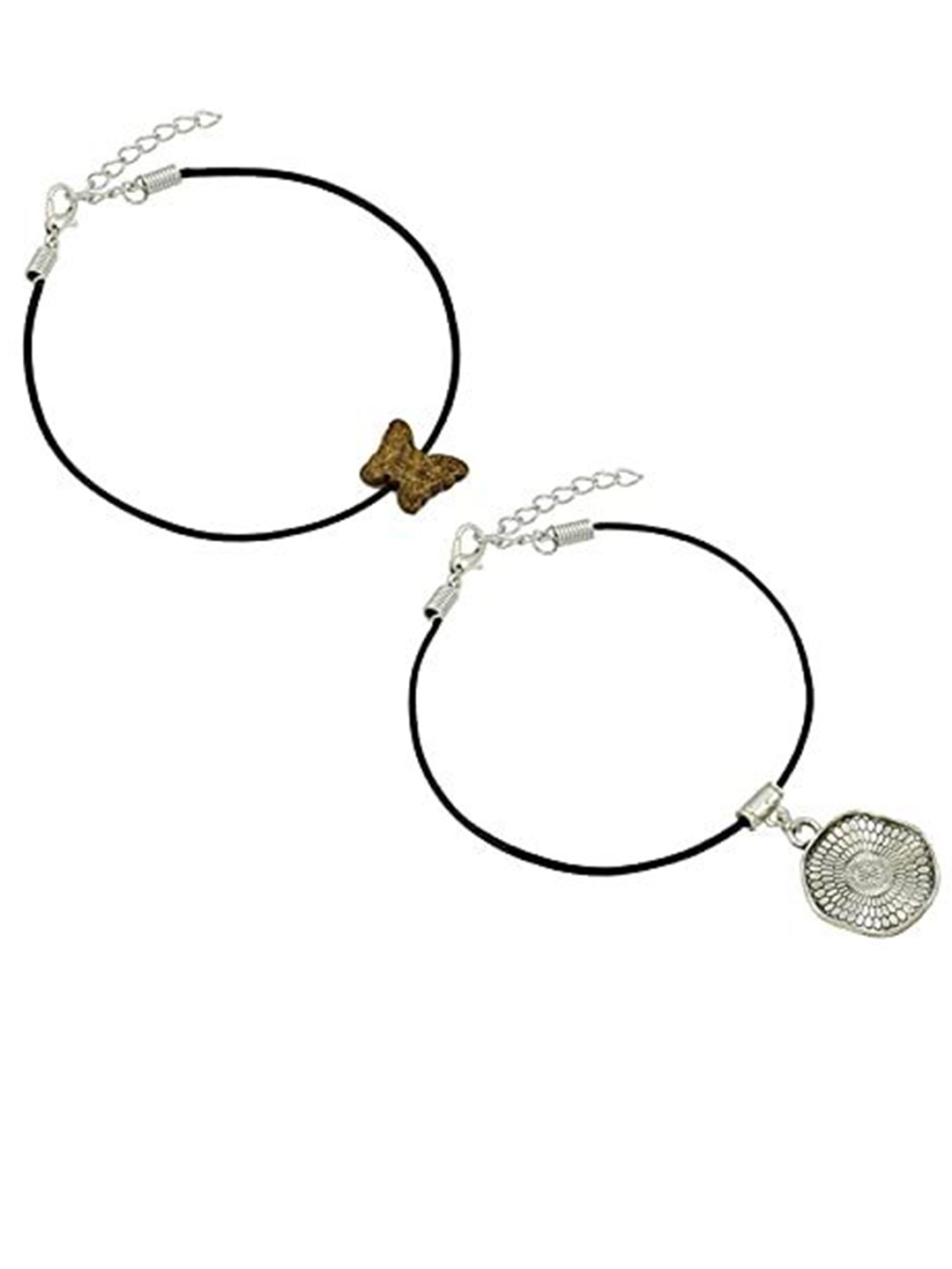 

HIGH TRENDZ Women Set of 2 Anklets, Black