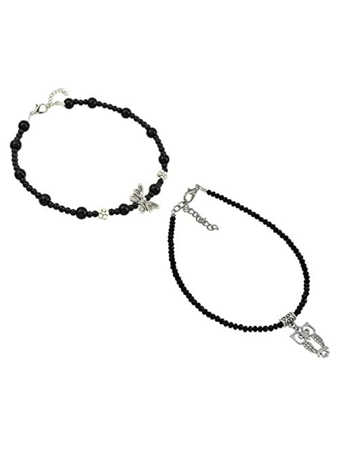 

HIGH TRENDZ Women Set of 2 Anklets, Black