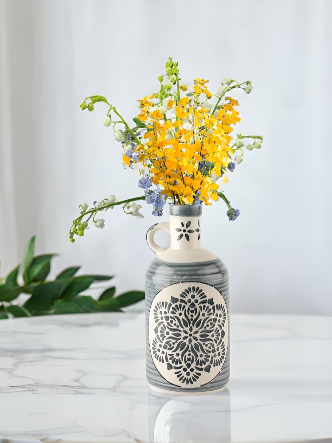 

The Decor Lane White & Grey Floral Printed Ceramic Flower Vase