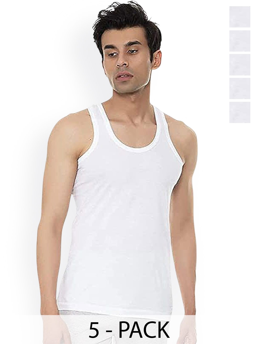 

AMUL COMFY Pack Of 5 Cotton Basic Vests, White