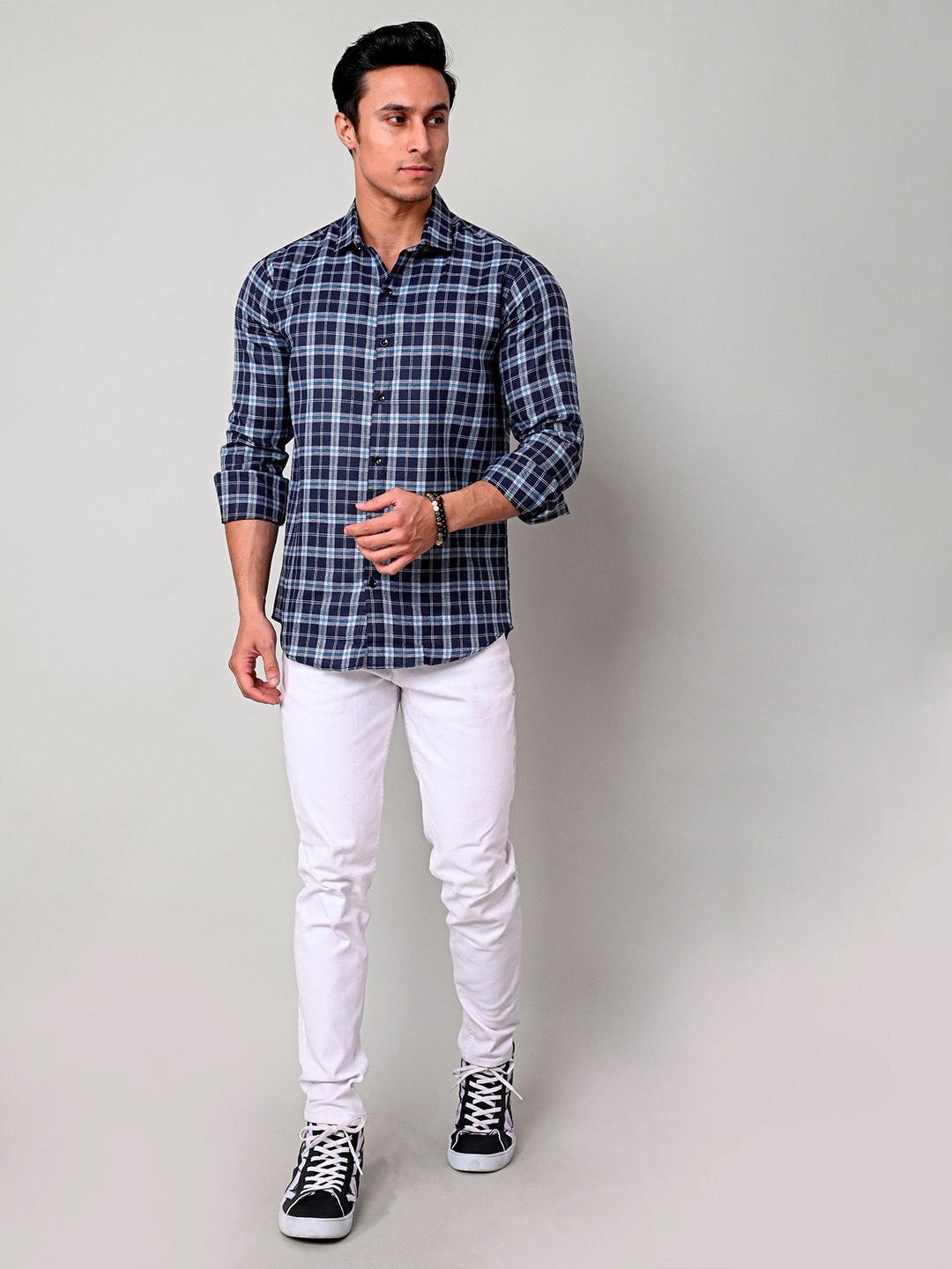 

Tanip Men Comfort Sheer Checked Casual Shirt, Blue