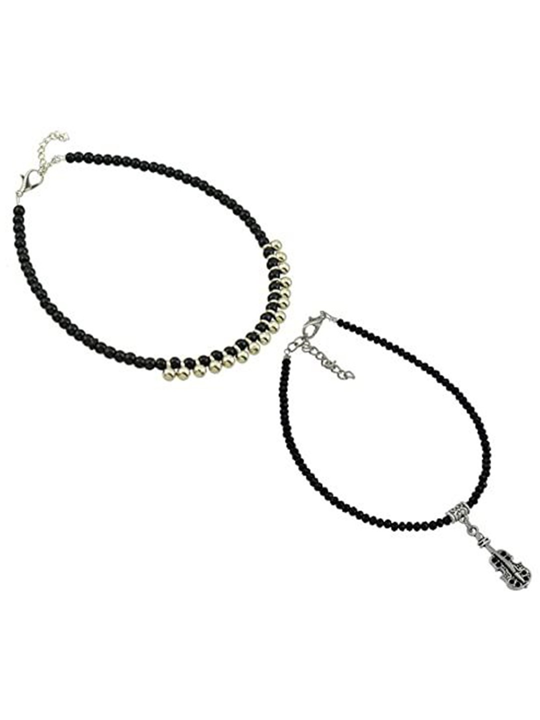 

HIGH TRENDZ Women Set of 2 Anklets, Black