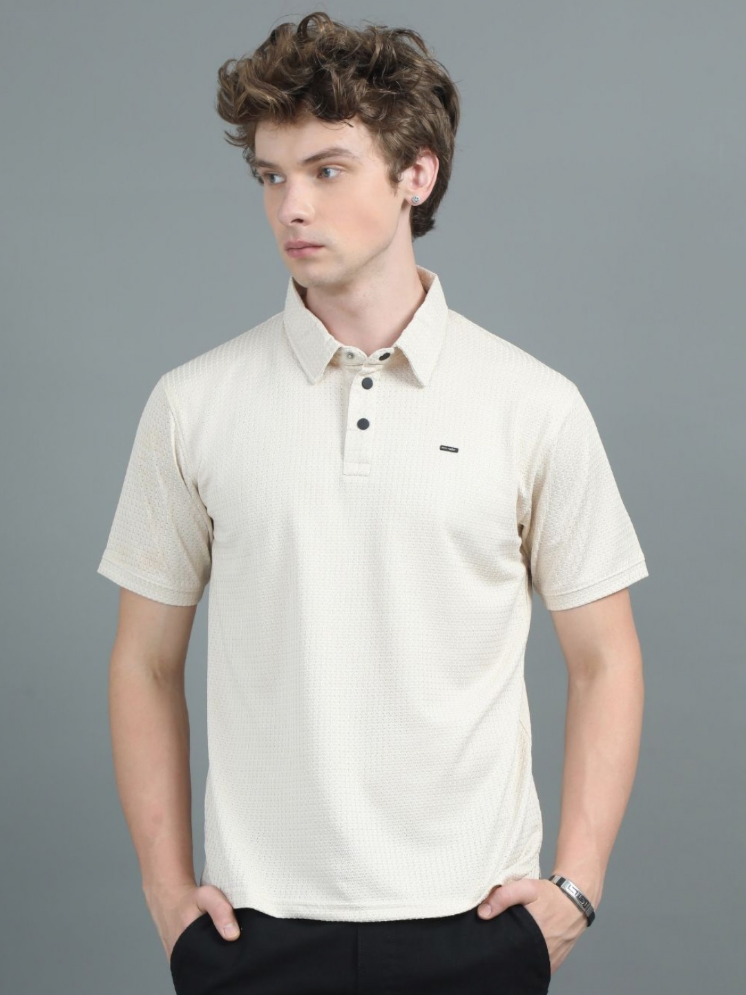 

PAUL STREET Men Polo Collar Slim Fit T-shirt, Beige