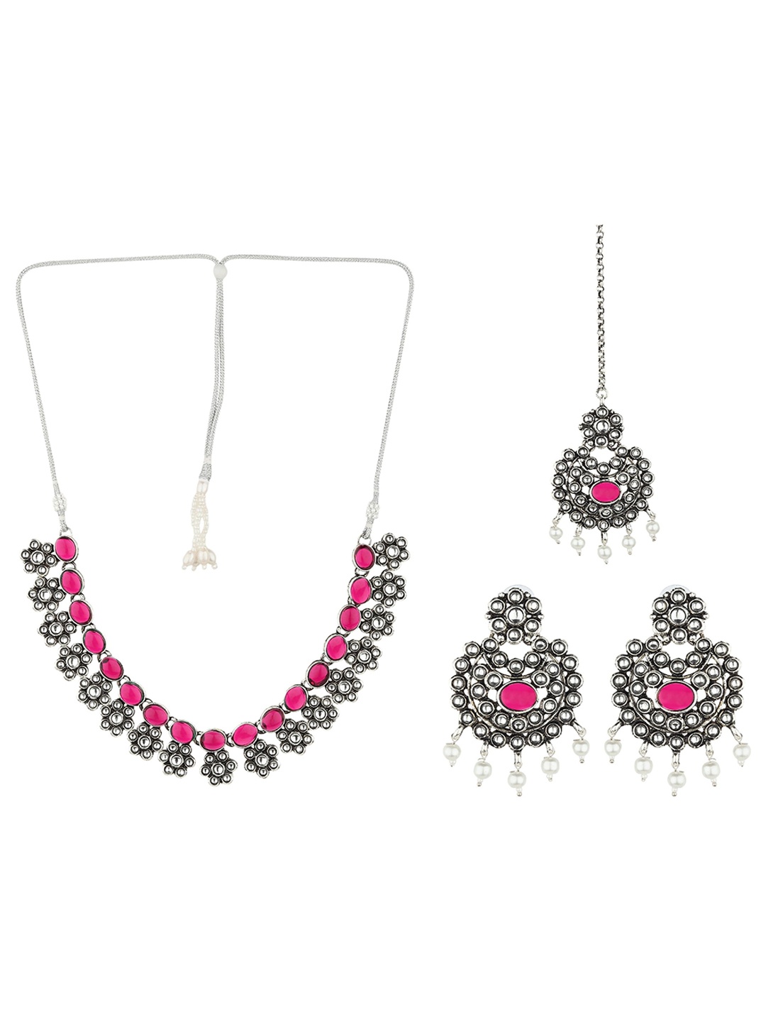 

Rhosyn Women Oxidised Silver Jewellery Set, Pink