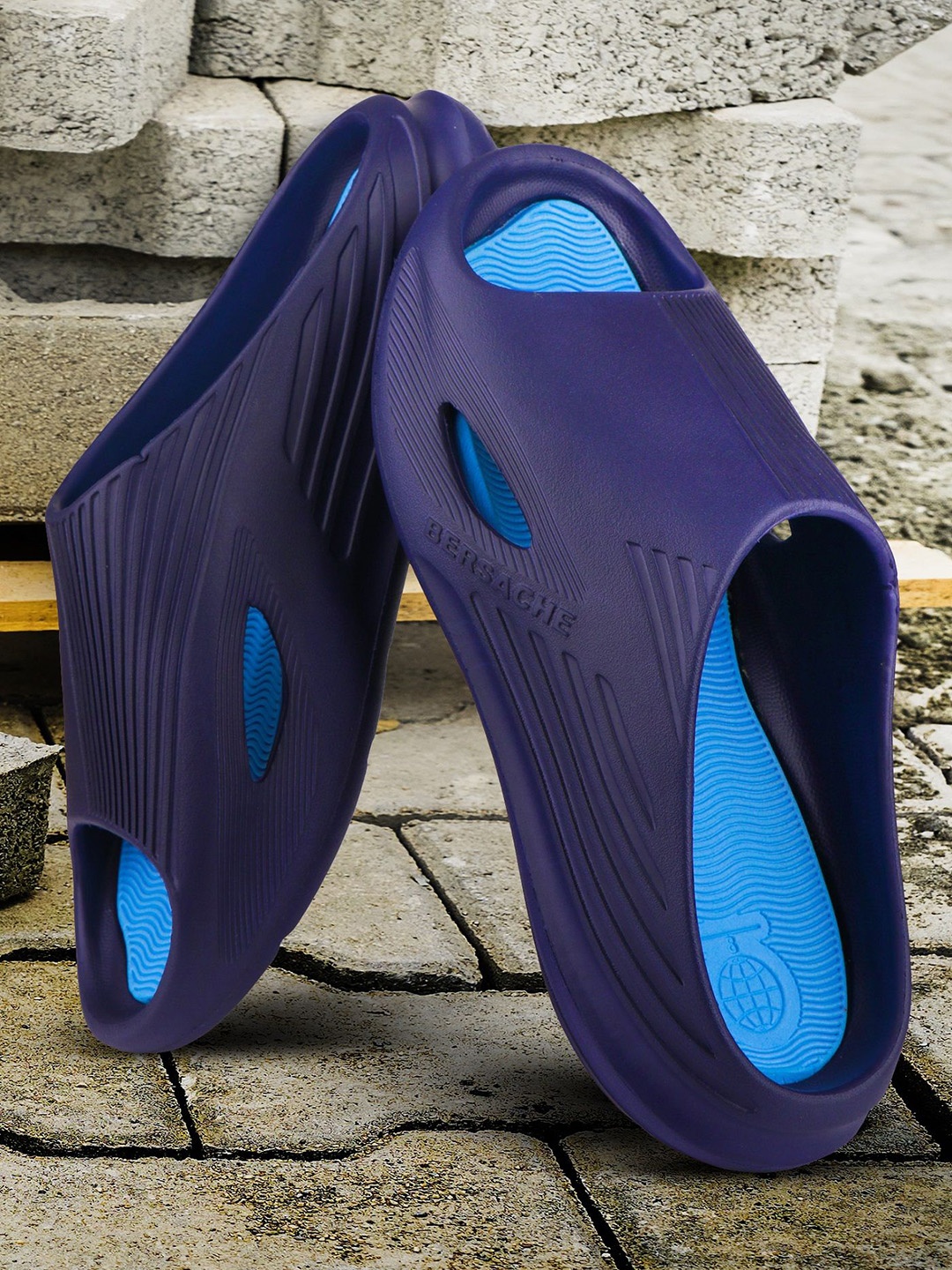 

BERSACHE Men Open Toe Flats, Blue