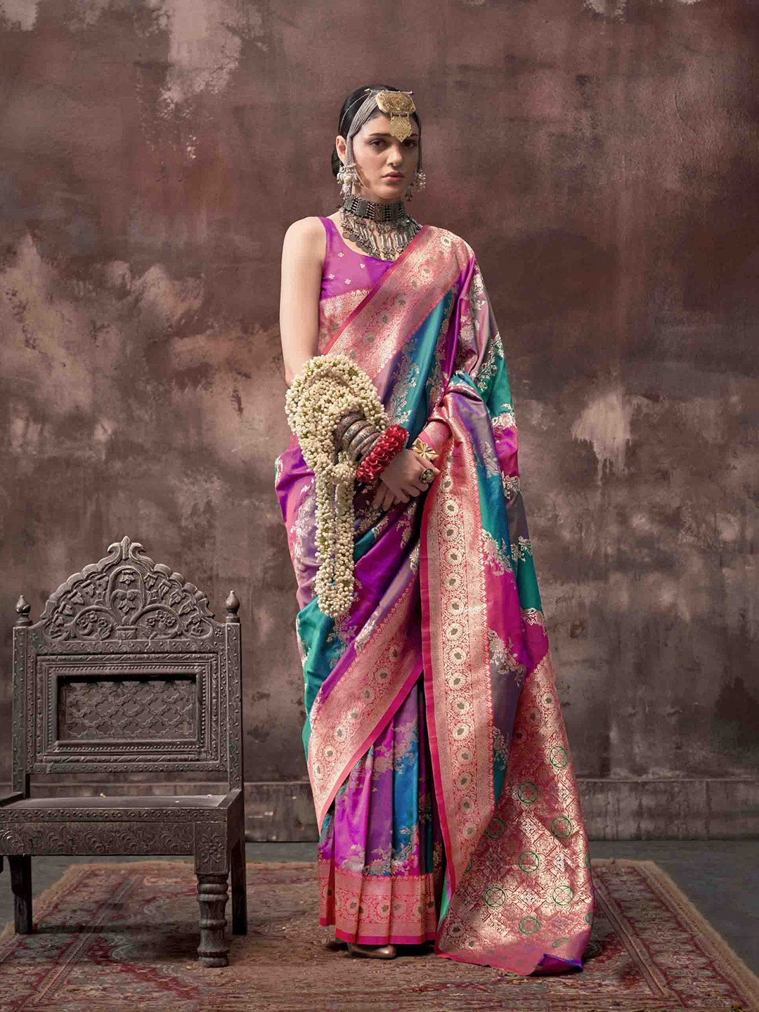

Mitera Woven Design Zari Silk Blend Saree, Blue