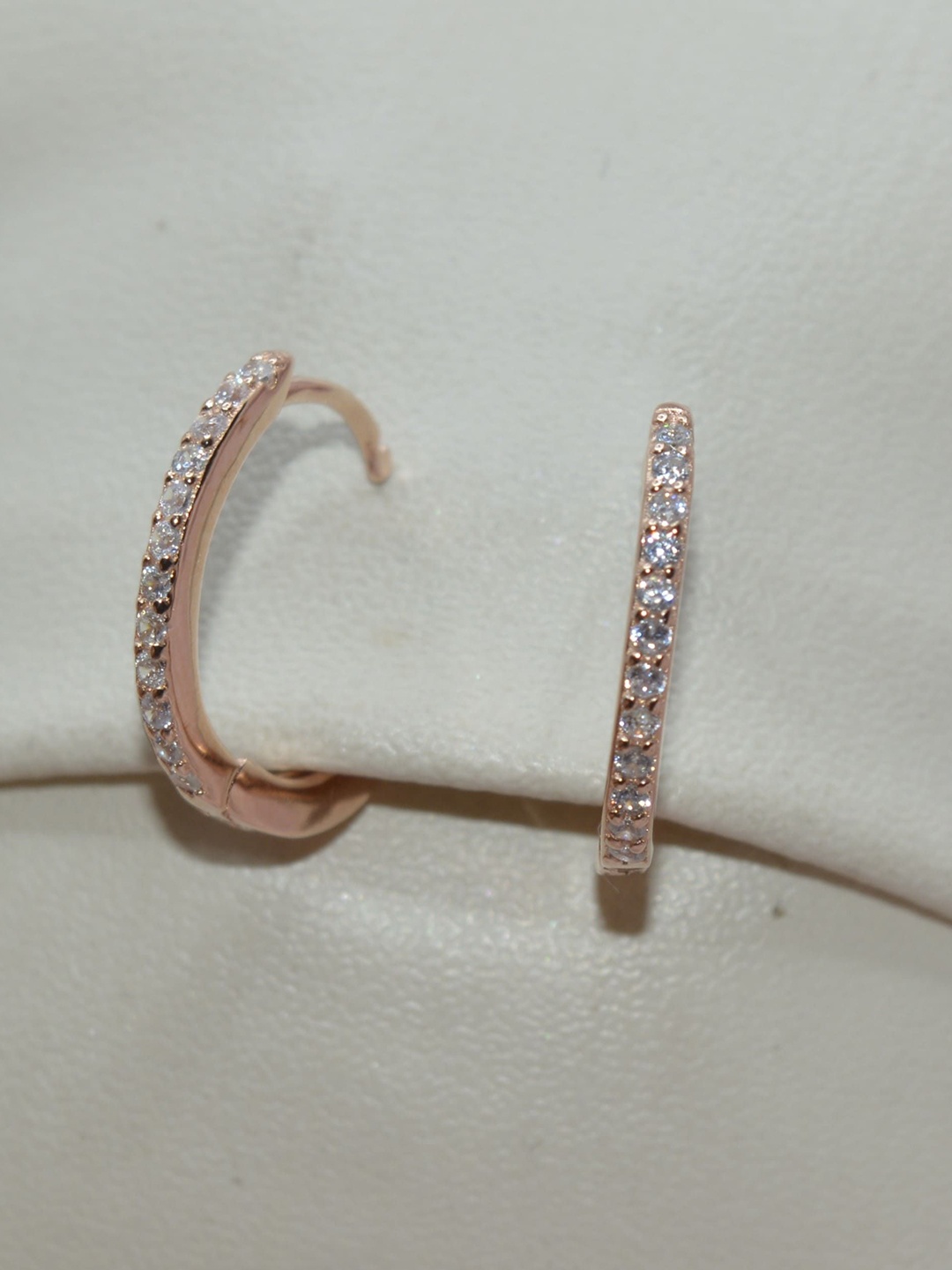 

Luxevogue 92.5 Sterling Silver Rose Gold-Plated CZ-Stone Studded Circular Hoop Earrings