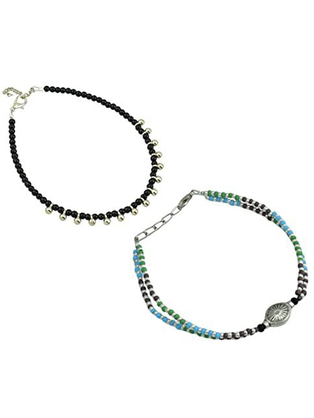 

HIGH TRENDZ Women Set of 2 Anklets, Black
