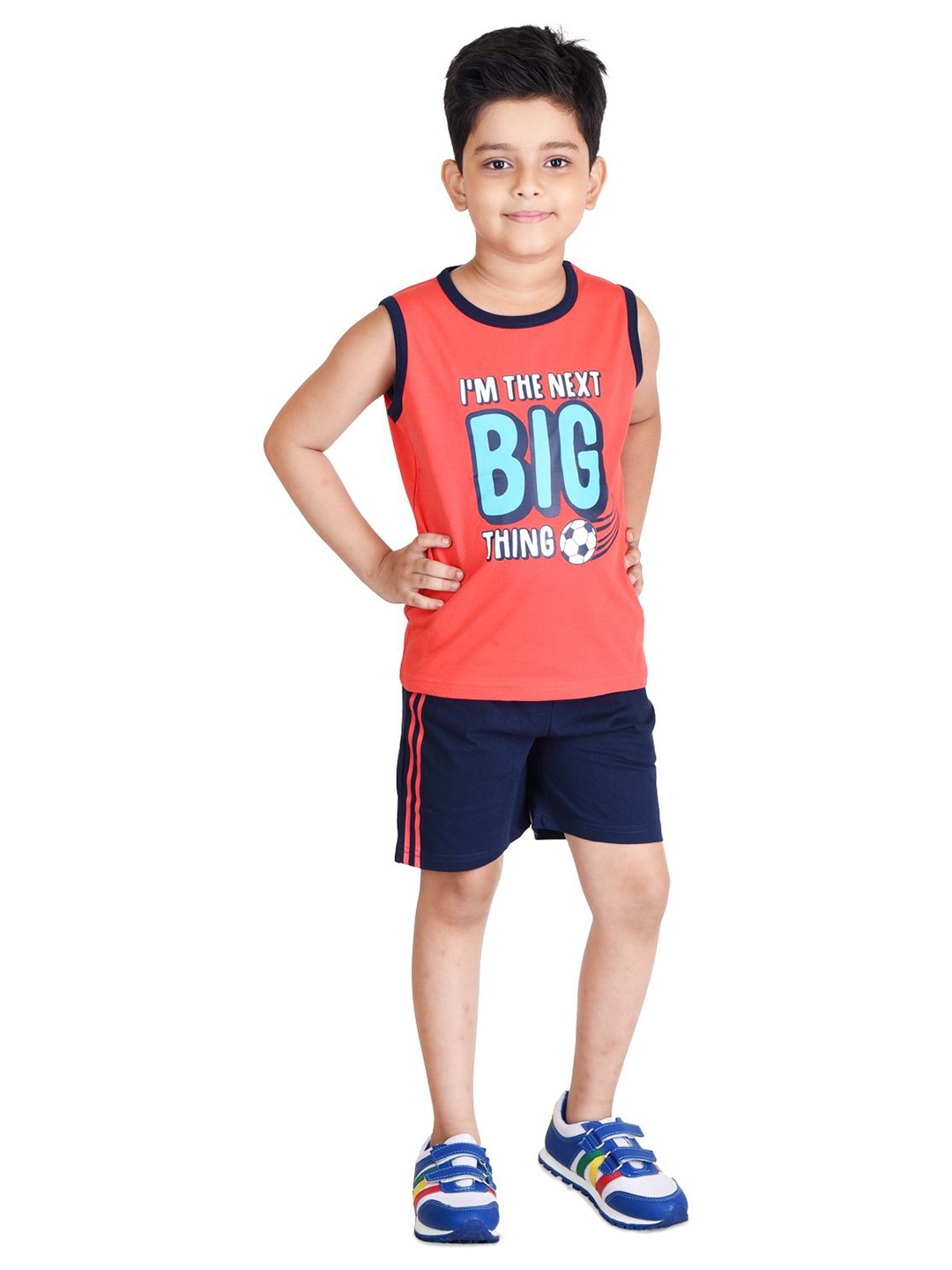 

Clothe Funn Boys Printed T-shirt with Shorts, Coral