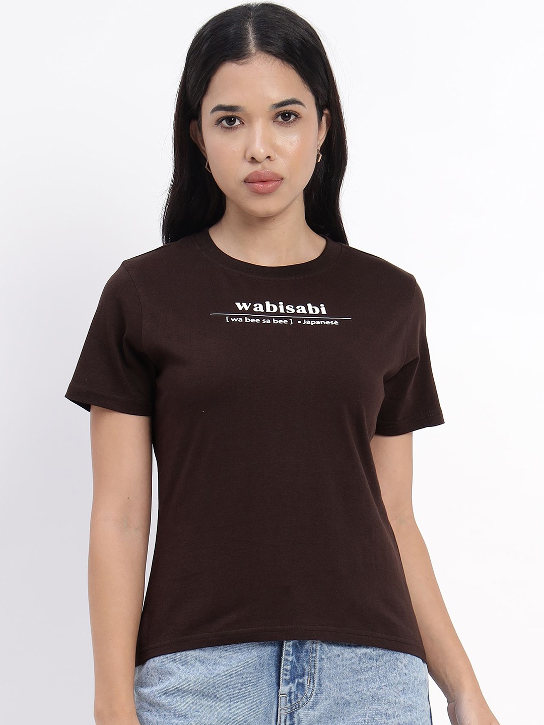 

Sands of India Women Typography T-shirt, Coffee brown