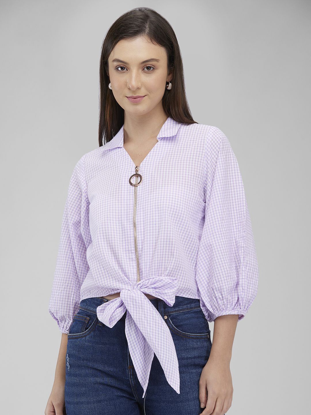 

IZEL Women Micro Checked Opaque Cotton Casual Shirt, Lavender